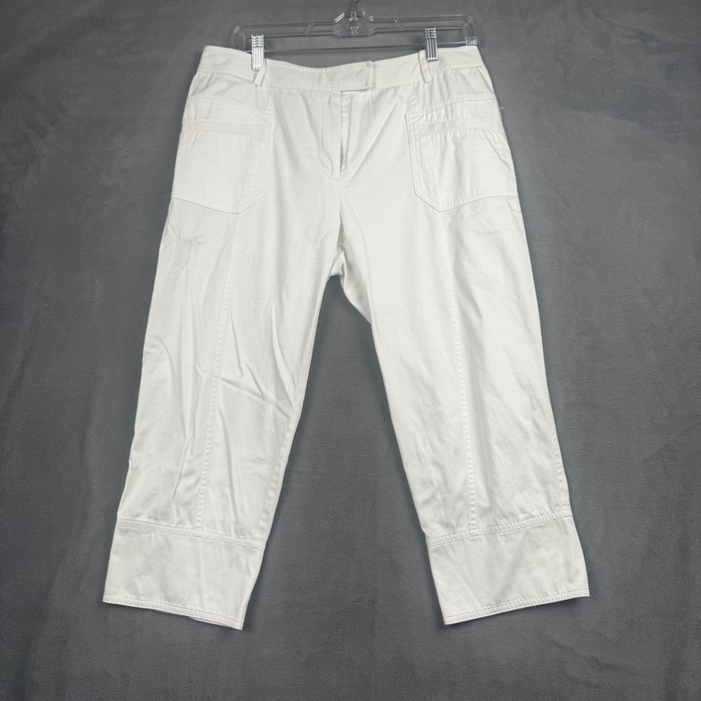 Lafayette 148 New York White Cotton Blend Cropped Utility Pants Size 8